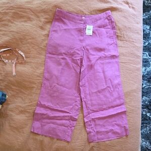 Pink Cropped Wide-Leg Linen Pants S/M